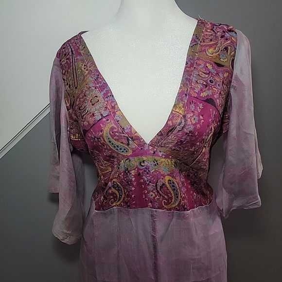 Unique Uttam London Size M/L Dress Purple Pink Paisley Delicate 100% Silk Dress - Picture 2 of 8